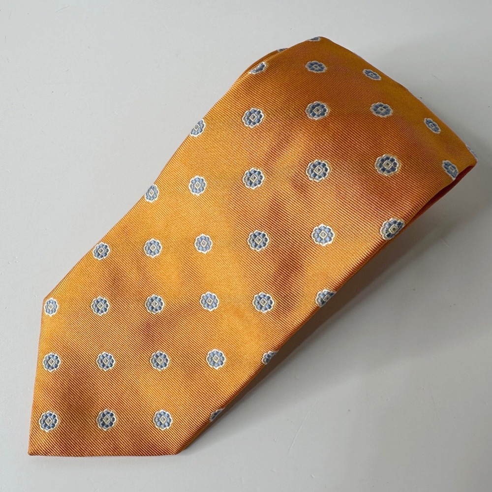 Peter Millar 100% Silk Neck Tie Orange Blue Floral Medallion Made in Italy